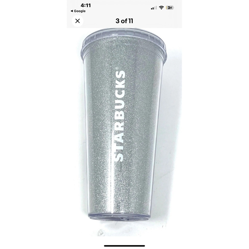 Starbucks 2018 Tumbler Cup 20 oz Silver Glitter for Cold Beverages White Letters